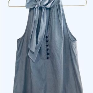 Project Vintage Elegant Blue Sleeveless Blouse with Tie Front
